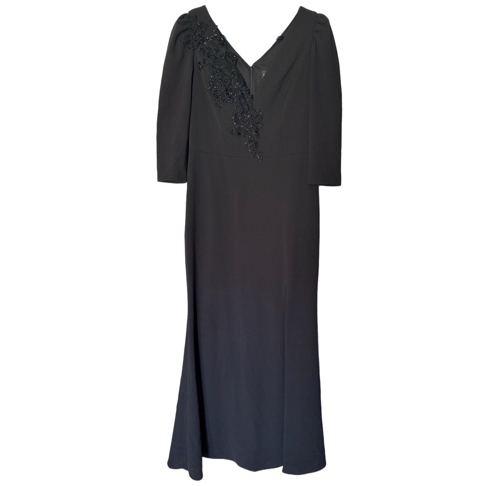Besty & Adam Womens Formal Dress Black Lace Chiffon Detail Gown Cocktail Sz 14